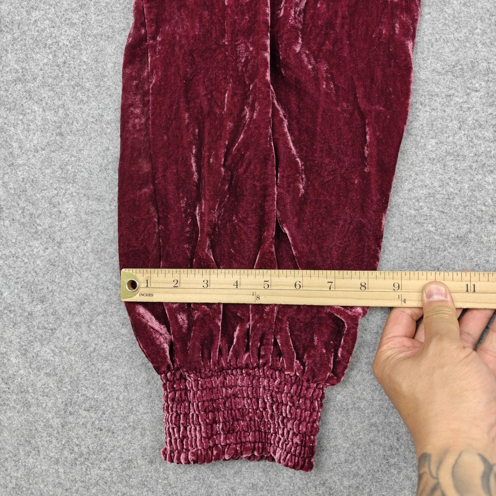 Anthropologie Pants Womens M Red Velvet Harem Elastic Waist Cuffed Pockets - Picture 12 of 13